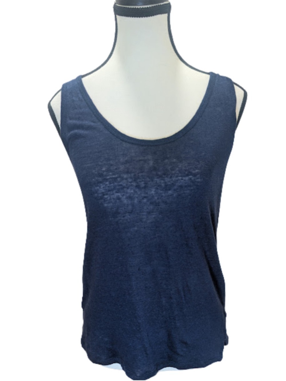 United Colors of Benetton Linen Tank Top XS Navy Blue Sleeveless Coastal Core